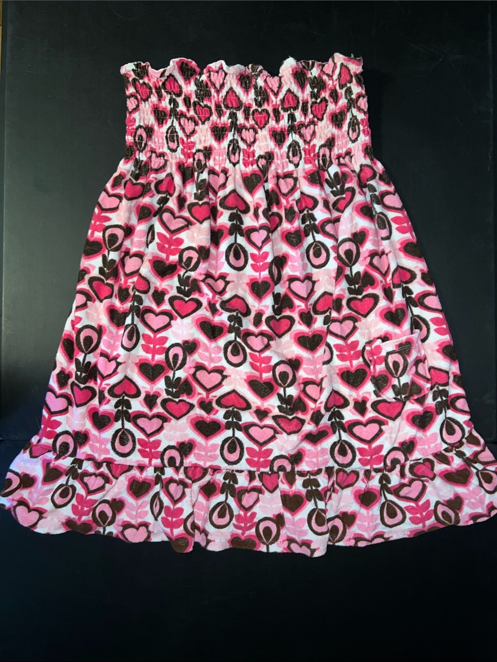 No Boundaries Strapless Pink & Brown Heart Print Dress